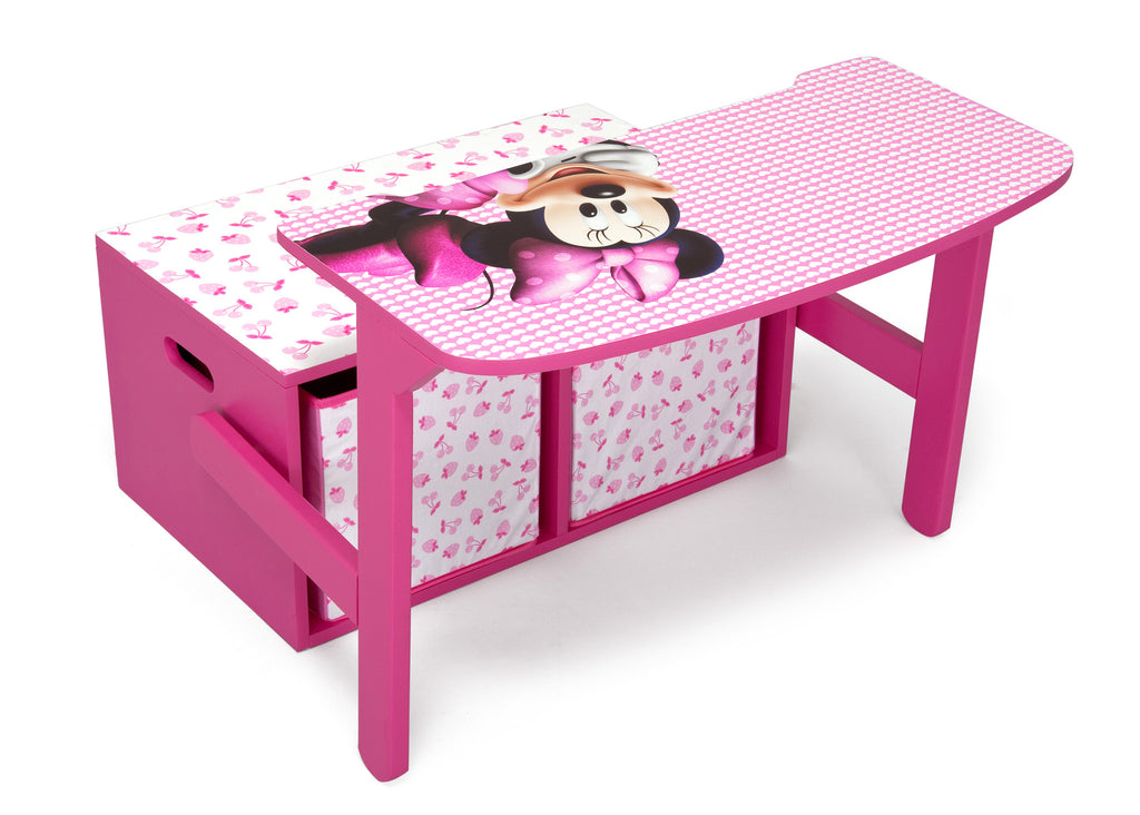 Delta Children Minnie Mouse 3-in-1 Storage Bench and Desk Right View Open a1a